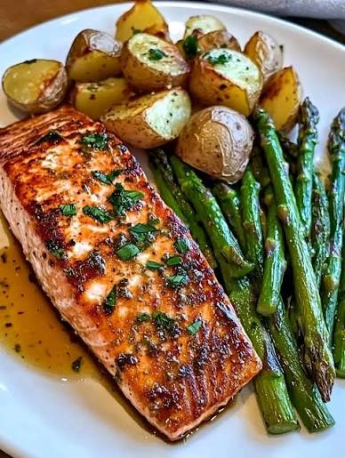 Mediterranean Honey Garlic Salmon with Asparagus